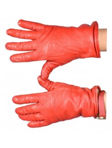 Дамски червени ръкавици от естествена кожа